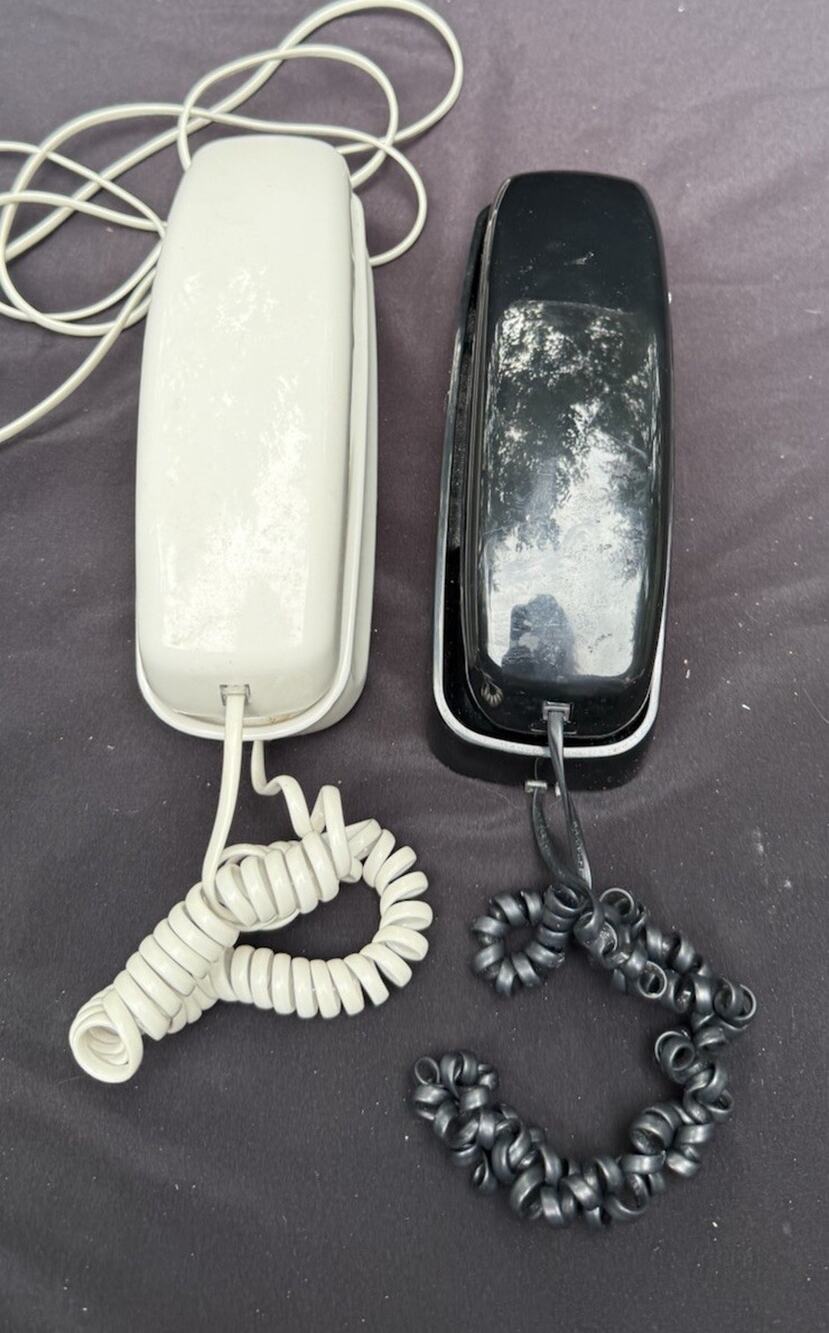 2 Vintage Phone Slim Design Desk Wall Mount Phone Ivory & Black EUC